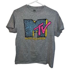 MTV Graphic Tee Men’s M - Retro 90s Music Television Logo on Heather Gray Shirt
